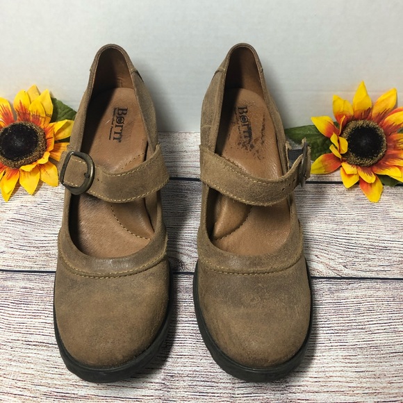 Born Shoes Born Mary Jane Nubuck Leather Stacked Heels Born Shoes Born Mary Jane Nubuck Leather Stacked Heels